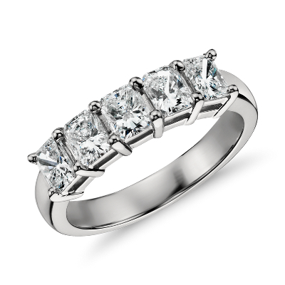 Classic Radiant Cut Five Stone Diamond Ring In Platinum 1 Ct Tw
