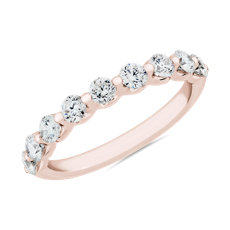 新款 14k 玫瑰金懸浮鑽石結婚戒指 （3/4 克拉總重量）