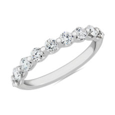 新款 14k 白金浮动钻石结婚戒指（3/4 克拉总重量）