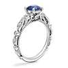 Floral Ellipse Diamond Cathedral Engagement Ring with Round Sapphire in Platinum (6mm)