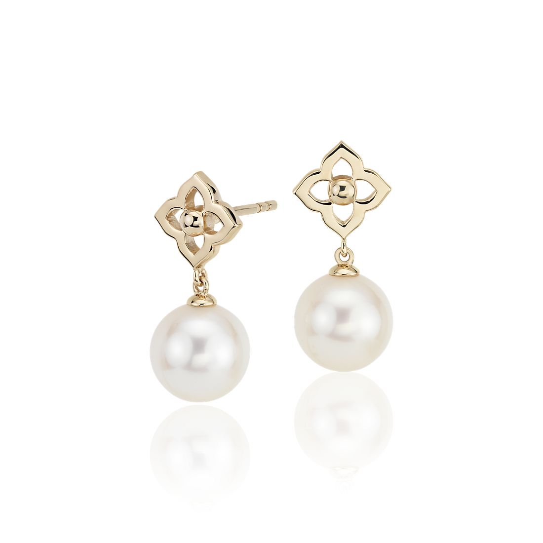 Freshwater Cultured Pearl Floral Drop Earrings in 14k Yellow Gold (8-8.5mm)