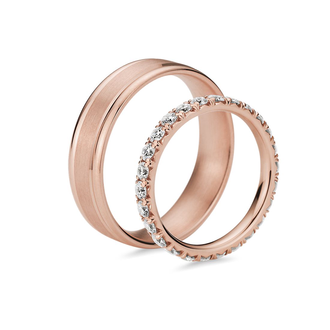 Side profile view of two complementary rings side by side