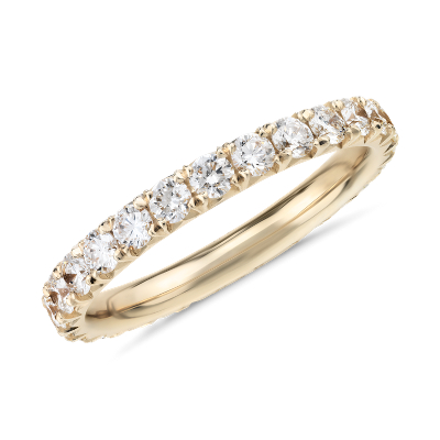 French Pave Diamond Eternity Ring In 14k Yellow Gold 0 96 Ct Tw