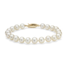 NOUVEAU Bracelet de perles de culture d’eau douce en or jaune 14 carats (7,0-7,5 mm)