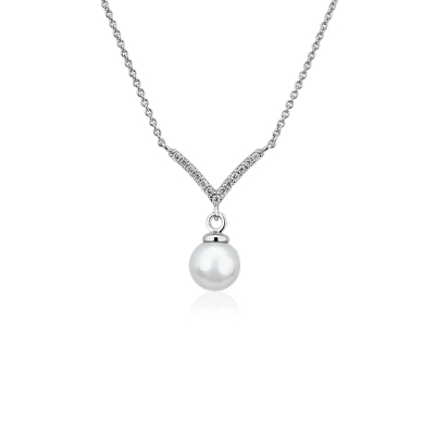 Freshwater Cultured Pearl Chevron Drop Pendant In 14k White Gold 6 7mm