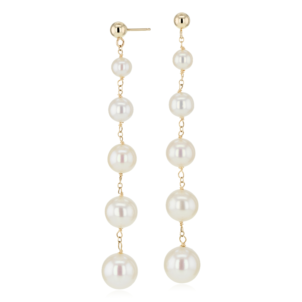 "Freshwater Cultured Pearl Drop Earrings in 14k Yellow Gold (4-9mm)"