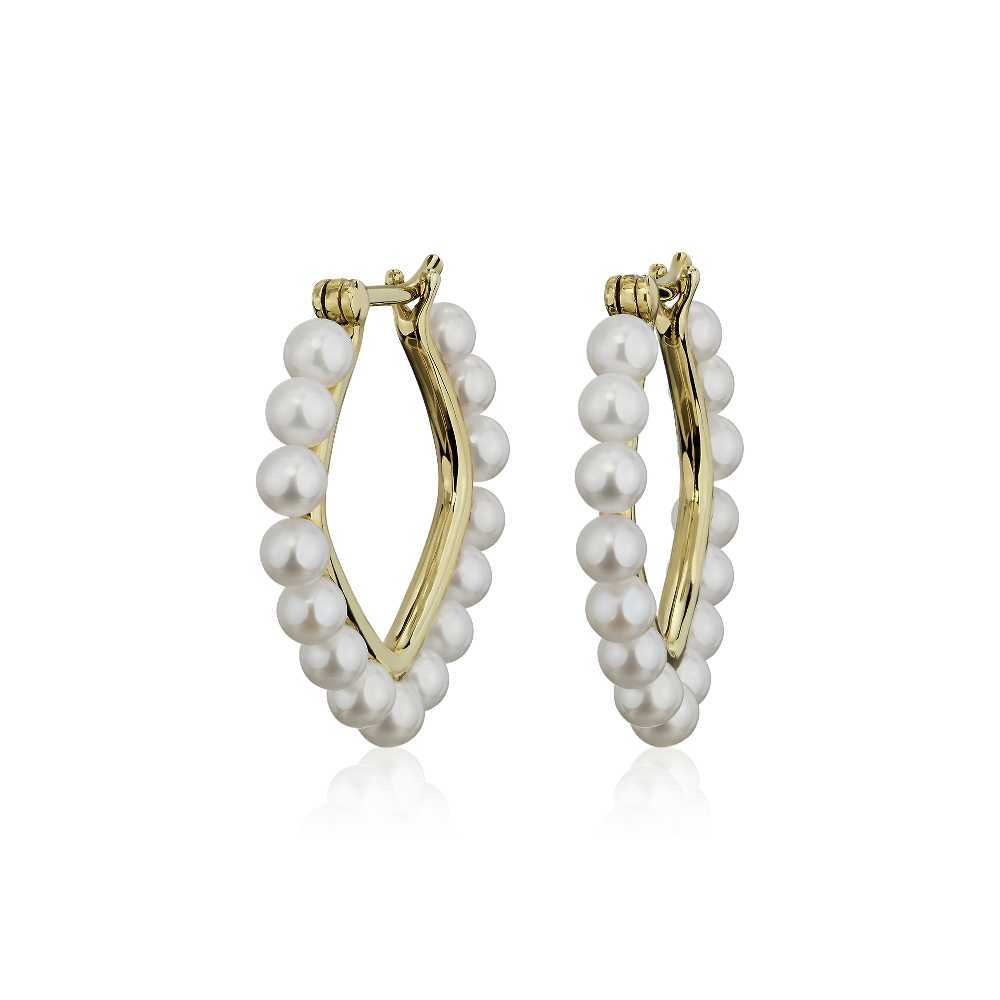 "Freshwater Cultured Pearl Hoop Earrings in 14k Yellow Gold"