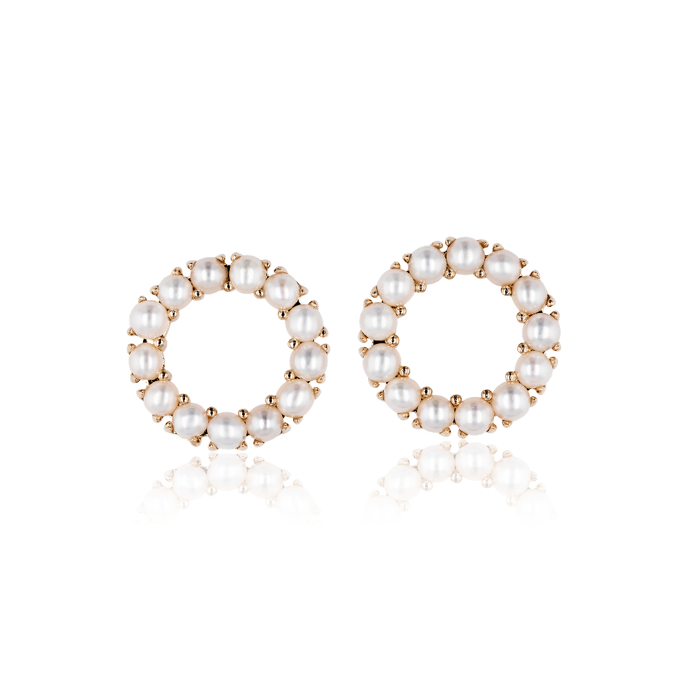 "Freshwater Cultured Pearl Round Seed Earrings in 14k Yellow Gold (2mm)"