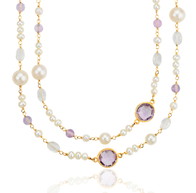 Freshwater Cultured Pearl, Amethyst, and White Quartz  