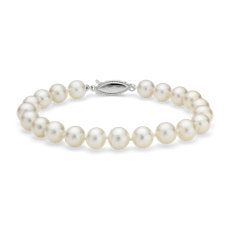 Bracelet de perles de culture d’eau douce avec or blanc 14 carats (7,0-7,5 mm)