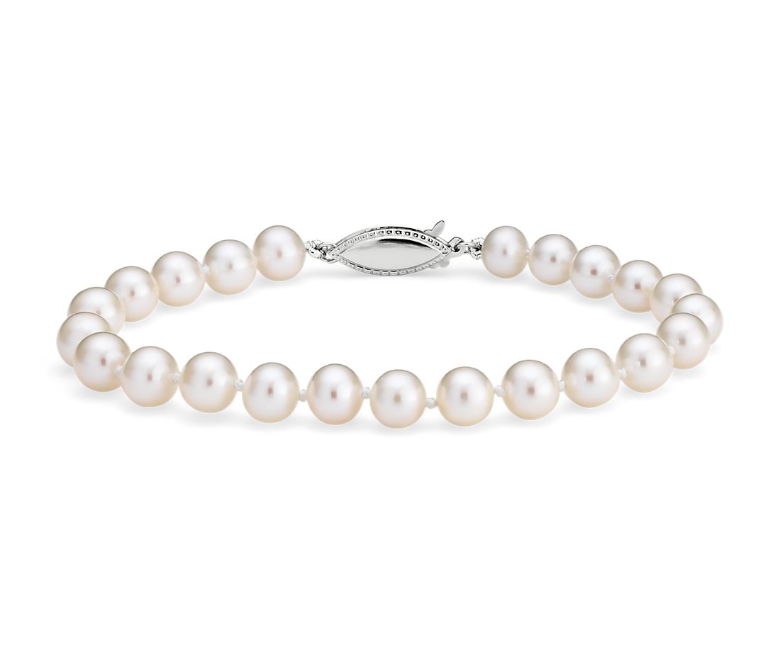 Pearl Bracelets for Women Freshwater Cultured White Round Sterling Silver Genuine Pearl Bracelet for Girls 6-6.5mm//6.5-7.5mm//7.5-8.5mm