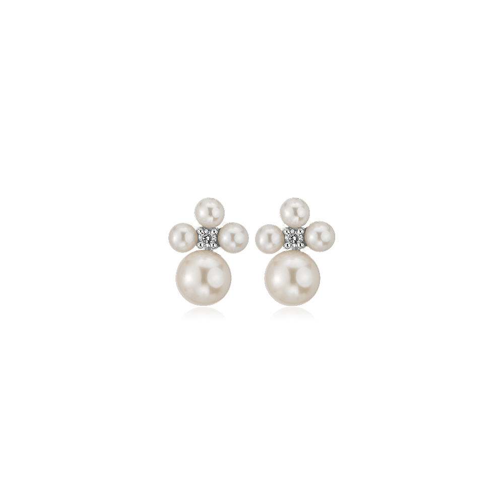"Freshwater Pearl Cluster Stud Earrings in 14k White Gold"