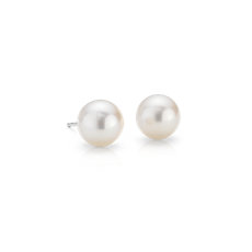 Boucles d’oreilles de perles de culture d’eau douce plates en or blanc 14 carats(8 mm)