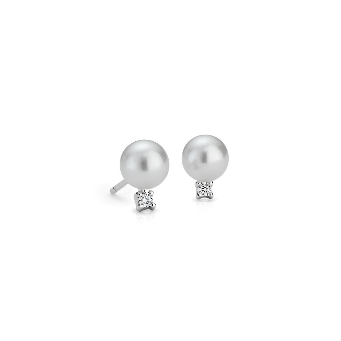 Freshwater Cultured Pearl and Diamond Stud Earrings in 14k White Gold