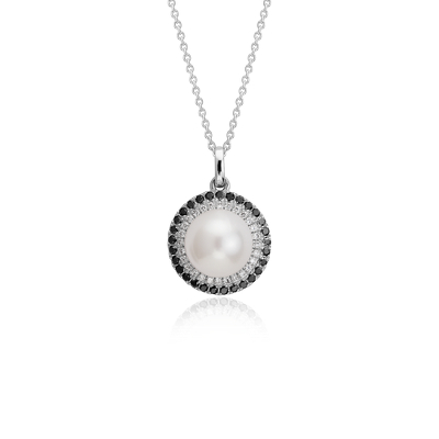 Freshwater Cultured Pearl and Diamond Halo Pendant in 14k