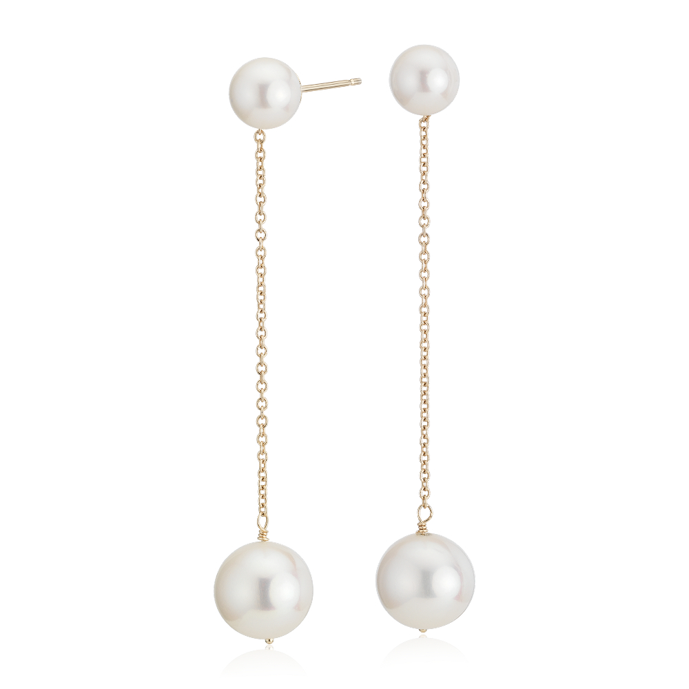 "Freshwater Cultured Pearl Drop Earrings in 14k Yellow Gold (6-10mm)"