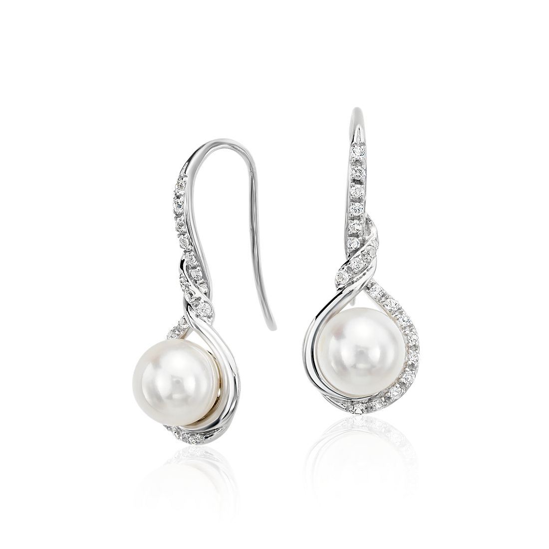 Freshwater Cultured Pearl and White Sapphire Drop Earrings in 14k White