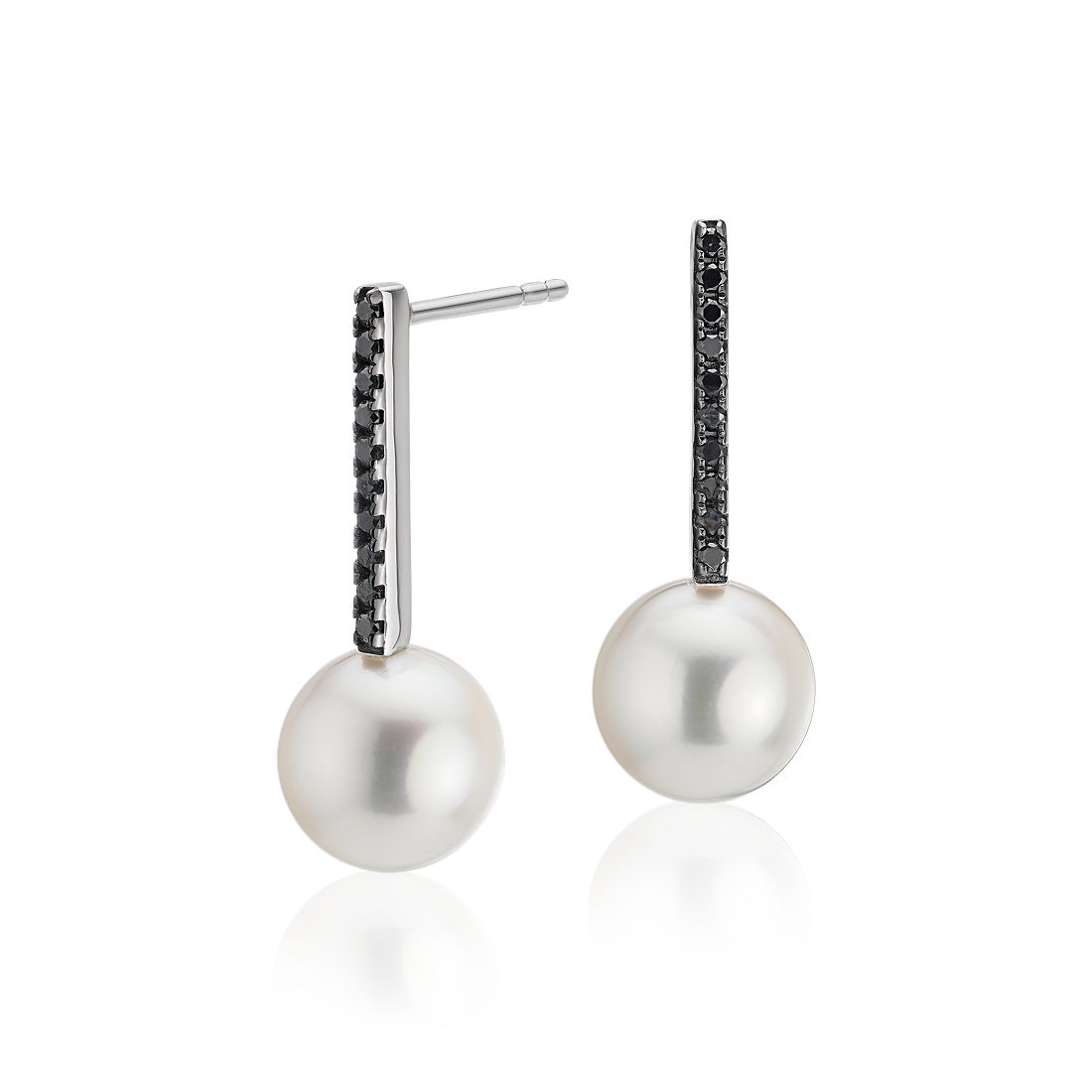Freshwater Cultured Pearl Earrings and Black Diamond Drop by Blue Nile