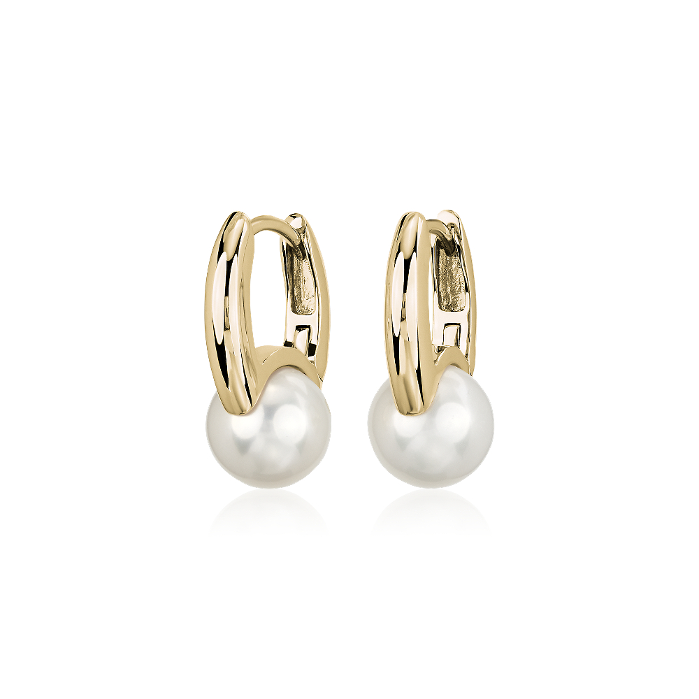 "Freshwater Cultured Pearl Drop Fashion Earrings in 14k Yellow Gold (8-9mm)"