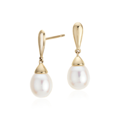 Freshwater Cultured Pearl Teardrop Earrings in 14k Yellow Gold (7.5mm ...