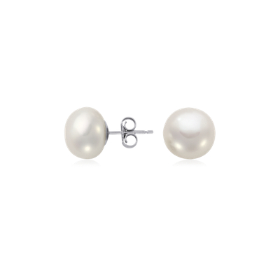 Freshwater Cultured Pearl Button Earrings in 14k White Gold Blue Nile