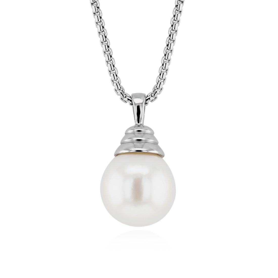 Freshwater Cultured Pearl Long Drop Pendant in Sterling Silver (13-14mm)