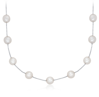 Freshwater Cultured Pearl Station Necklace in 14k White Gold | Blue Nile