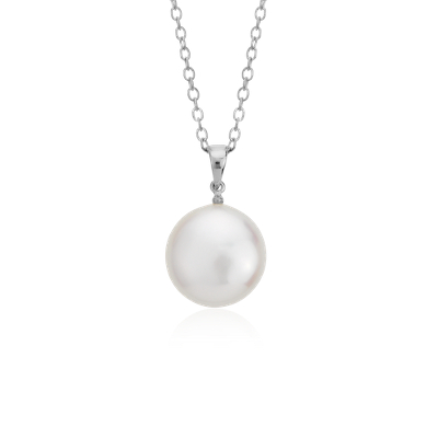 Freshwater Cultured Pearl Coin Pendant in Sterling Silver (12mm) | Blue ...