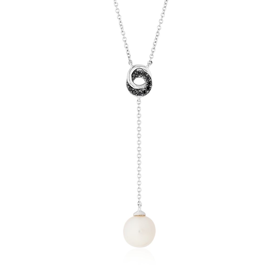 Freshwater Cultured Pearl Drop Pendant and Black Diamond Love Knot by Blue Nile