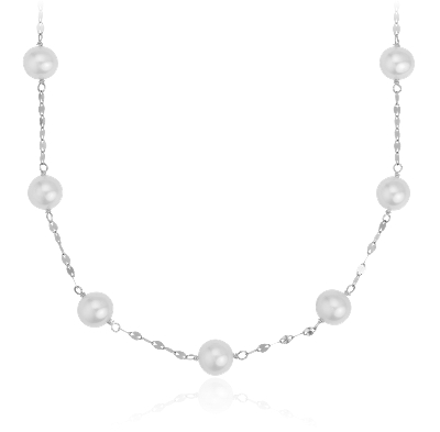 Freshwater Cultured Pearl Station Necklace in 14k White