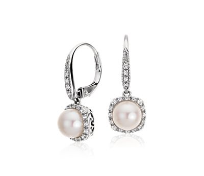 Freshwater Cultured Pearl and White Topaz Earrings in Sterling Silver Freshwater Cultured Pearl and White Topaz Earrings in Sterling Silver