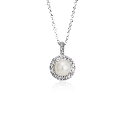 Vintage-Inspired Freshwater Cultured Pearl and White Topaz Halo Pendant $75
