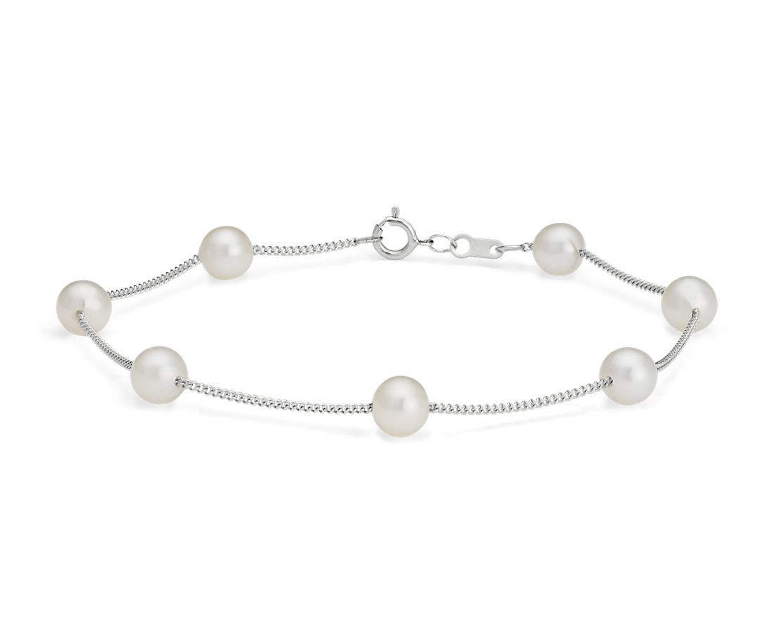 Freshwater Cultured Pearl Tin Cup Bracelet in 14k White Gold (5.5mm)