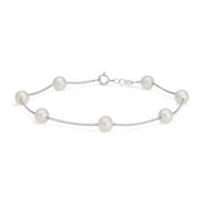 Freshwater Cultured Pearl Tin Cup Bracelet in 14k White Gold (5.5mm)