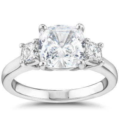 ring stone cushion three diamond engagement cut platinum carat setting ct moissanite bluenile selection nile