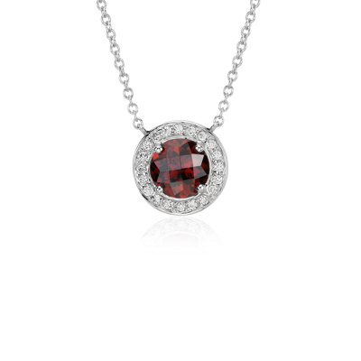 Garnet and Diamond Round Necklace in 14k White Gold | Blue Nile