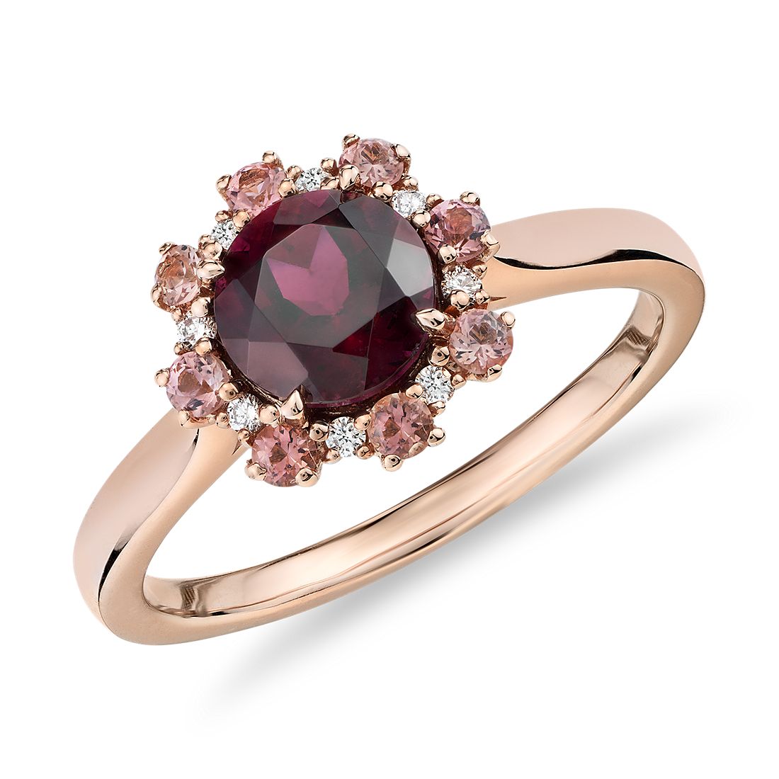 Garnet Ring with Diamond Halo and Pink Tourmaline by Blue Nile