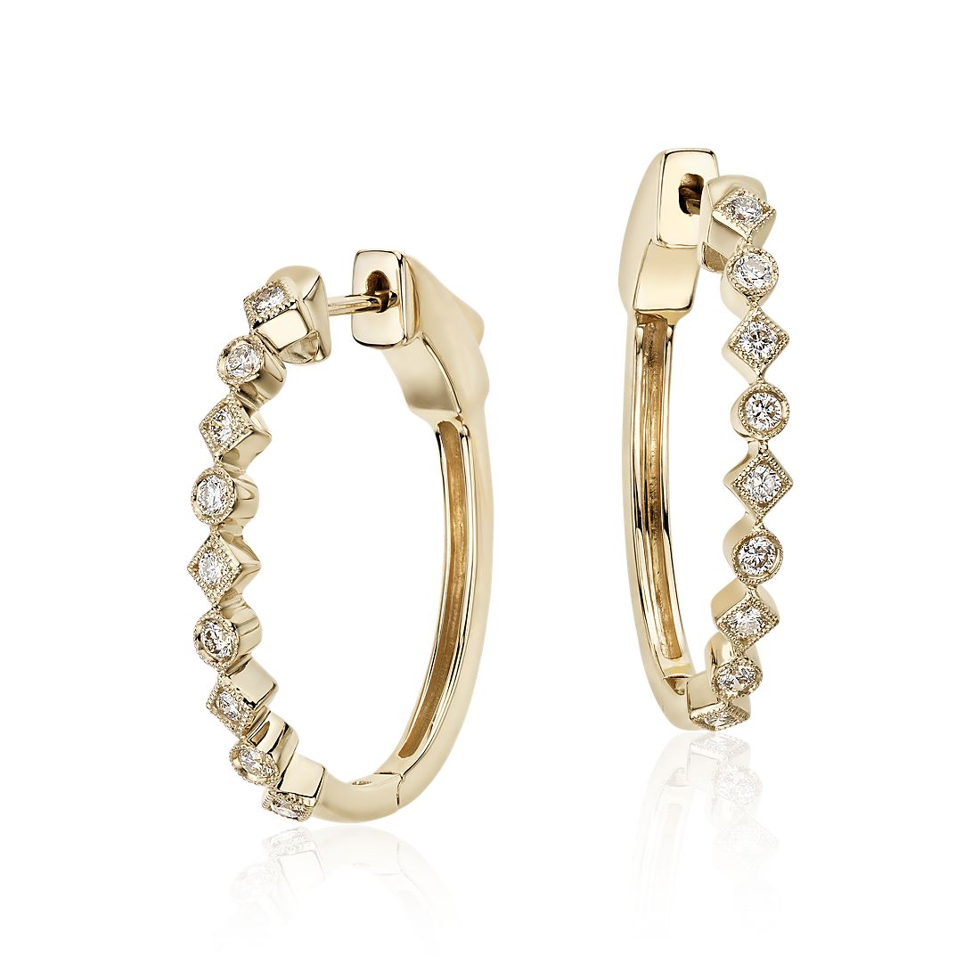 Geometric Diamond Hoop Earrings in 14k Yellow Gold (1/2 ct. tw.) | Blue