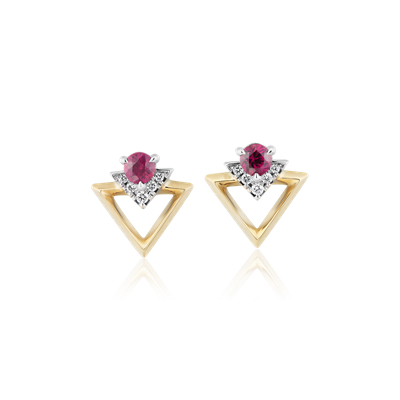 Geometric Ruby and Diamond Earrings in 18k White and Yellow Gold (3.5mm