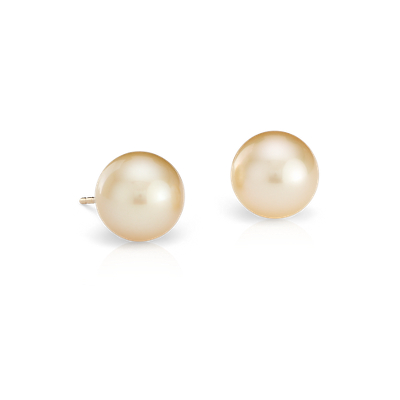 Golden South Sea Cultured Pearl Stud Earrings in 18k Yellow Gold (9.4mm) | Blue Nile