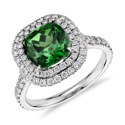 Green Tourmaline and MicropavÃ© Diamond Double Halo Ring in