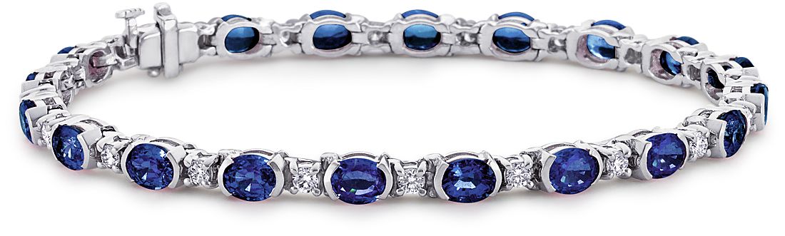 Oval Sapphire and Diamond Semi-Bezel-Set Bracelet in 18k White Gold (5x4mm)