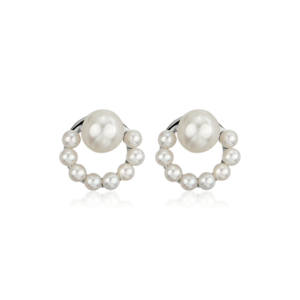 "Half Circle Freshwater Cultured Pearl Stud Earrings in Sterling Silver (6-7mm)"