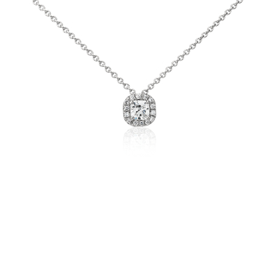 Halo Cushion Cut Diamond Pendant In Platinum 1 3 Ct Tw Blue Nile