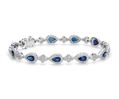 Sapphire and PavÃ© Diamond Halo Bracelet in 18k White Gold