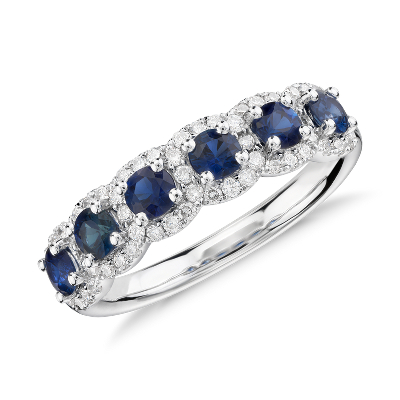 Halo Sapphire and Diamond Ring in 14k White Gold | Blue Nile