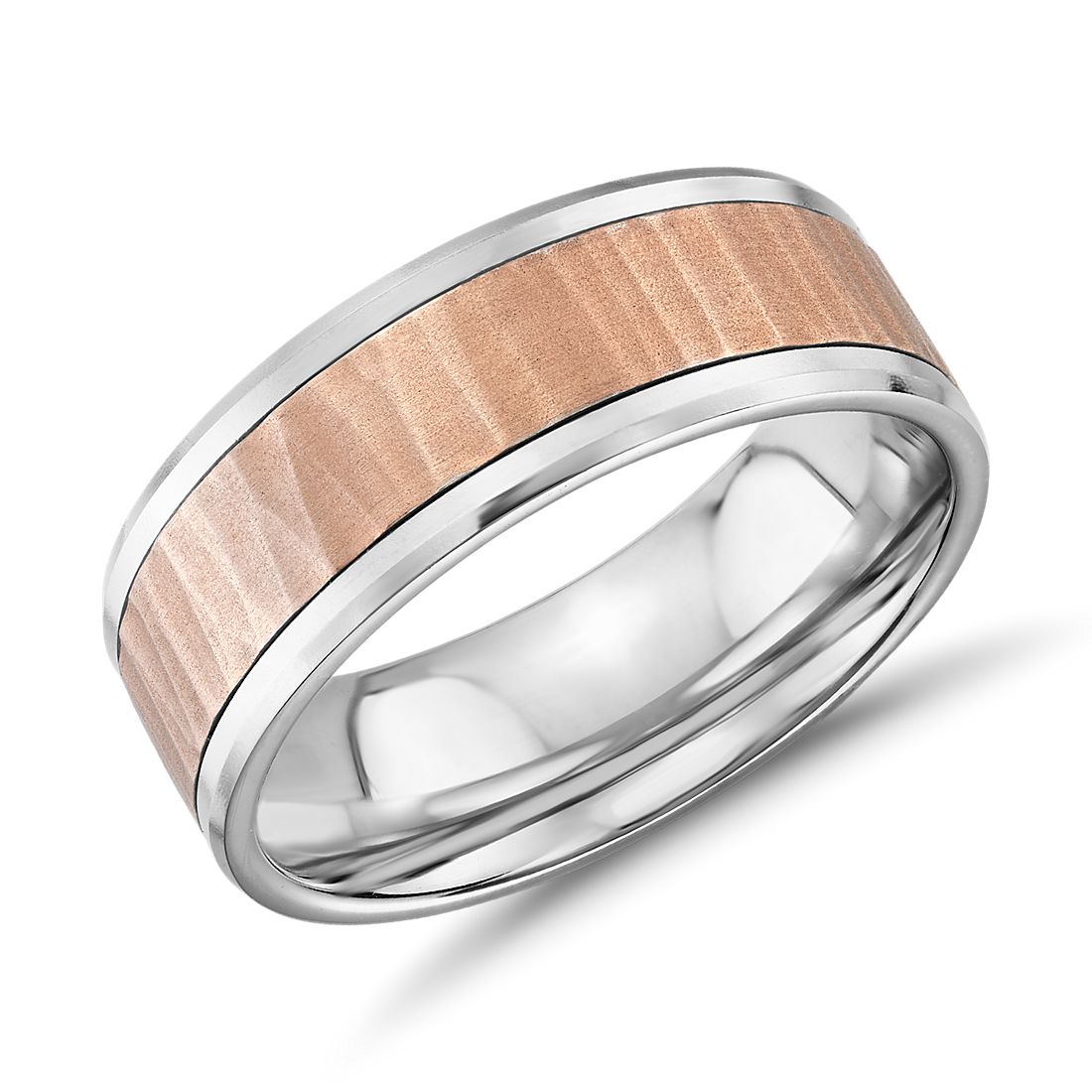 14k 玫瑰金及白金錘擊鑲嵌結婚戒指（8 毫米）