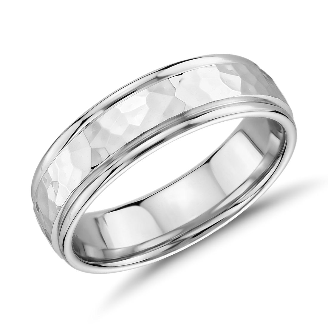 Hammered Inlay Wedding Band in 14k White Gold (6.5mm