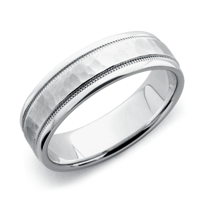 Hammered Milgrain Comfort Fit Wedding Ring in 14k White Gold (6mm ...