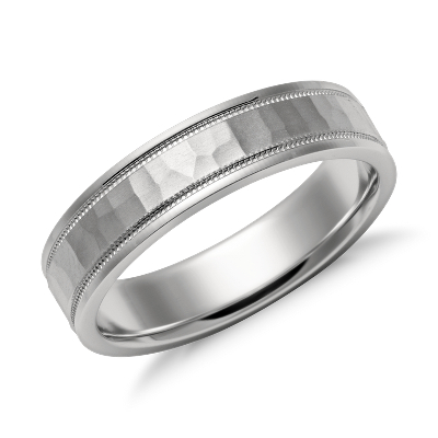 Hammered Milgrain Comfort Fit Wedding Ring in Platinum (5mm) Blue Nile